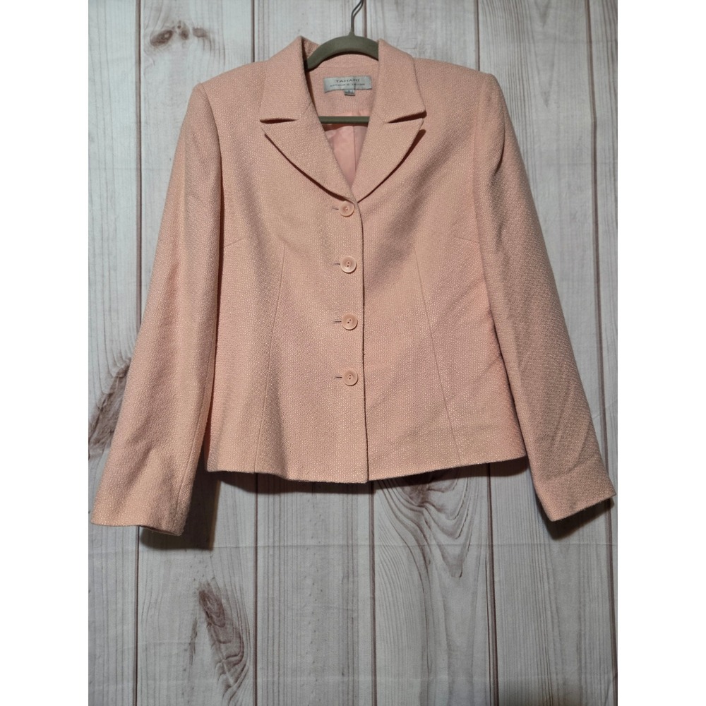 Tahari Arthur S Levine Peach Boucle Blazer Jacket Womens Size 8 Professional